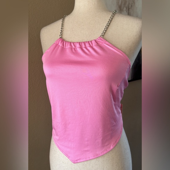 Pink scarf style chain halter top in Barbie pink - Picture 3 of 7